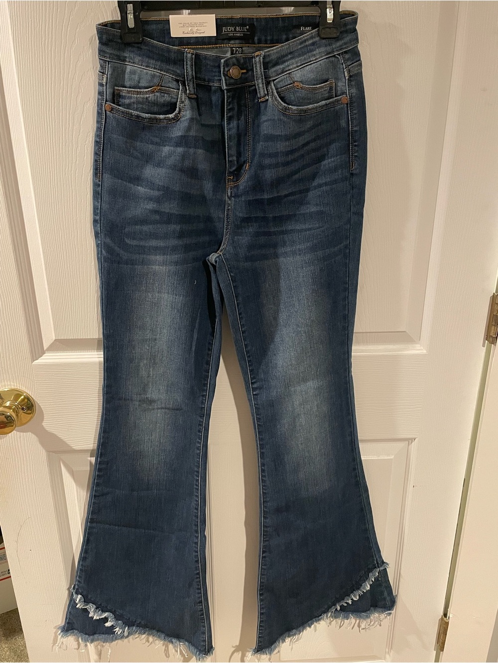 Judy Blue Dark Blue Flare Jeans with Raw Frayed Hem